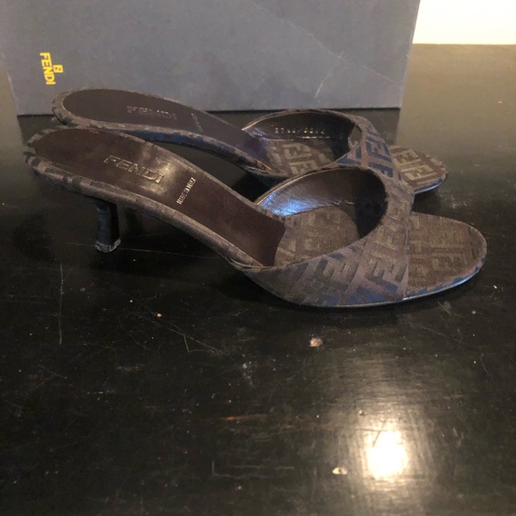 FENDI FF MULES SIZE-7.5 BROWN with BLACK FF Box and Dustbag included PREOWNED - Picture 6 of 9